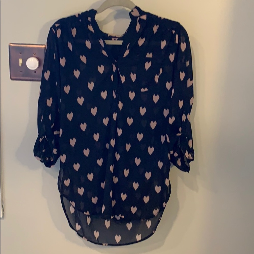 Black Blouse with Soft Pink Hearts